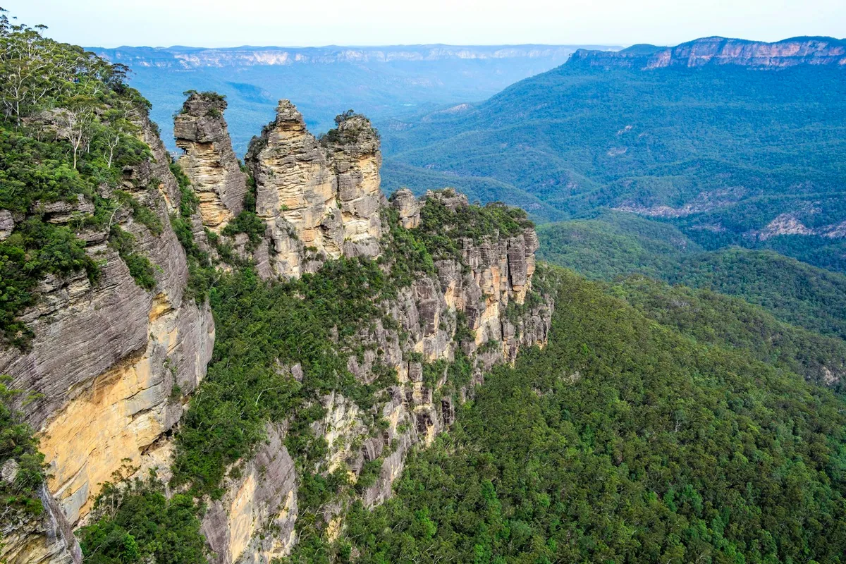 The Three Sisters seen from a clifftop lookout in Blue Mountains National Park