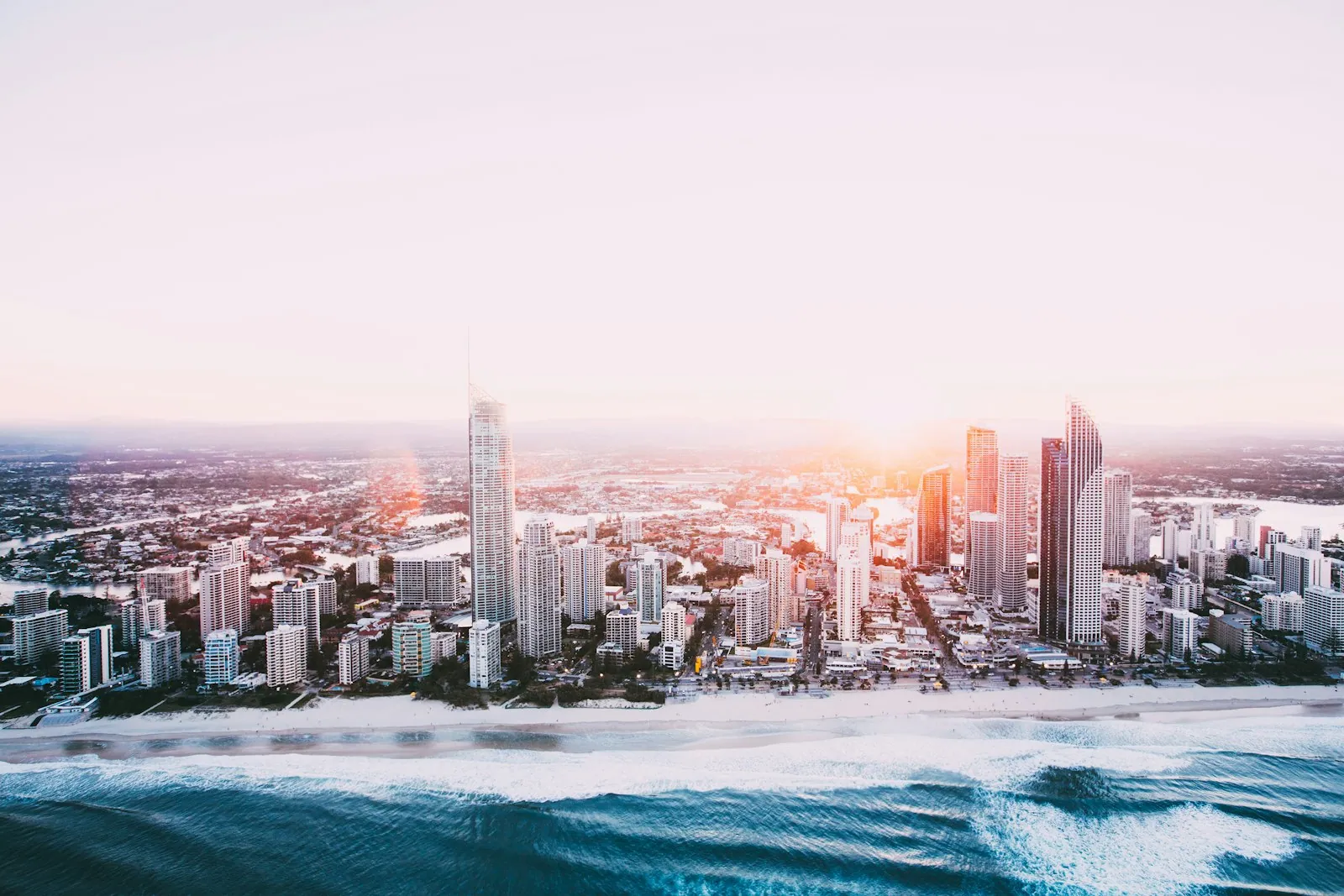 Surfers Paradise skyline at sunset on Queensland’s Gold Coast