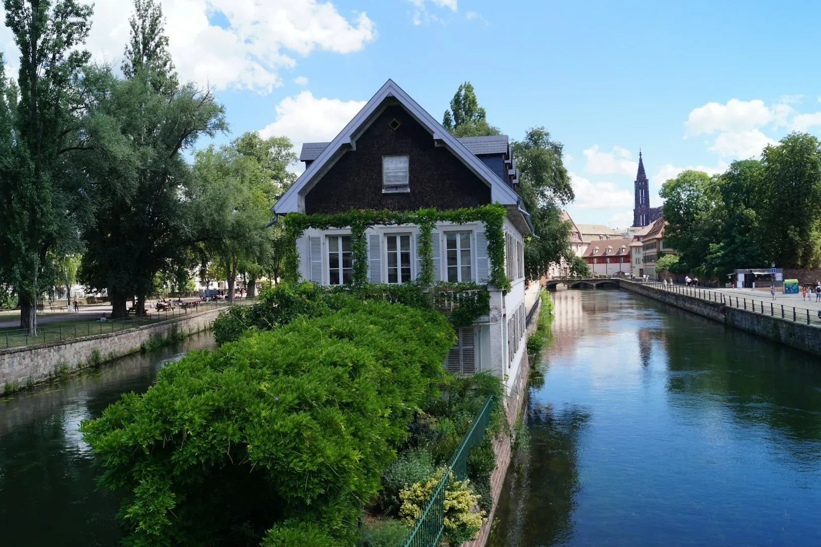Half-timbered houses lining the canal in Petite France, Strasbourg