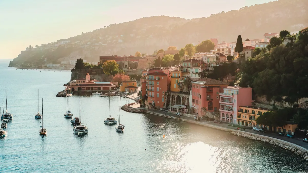 Boats moored in Villefranche-sur-Mer bay on the French Riviera