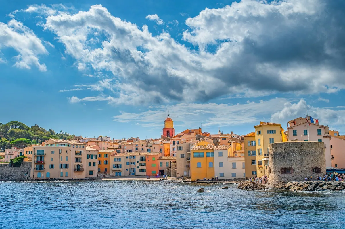 Pastel waterfront buildings of Saint-Tropez, Cote d Azur