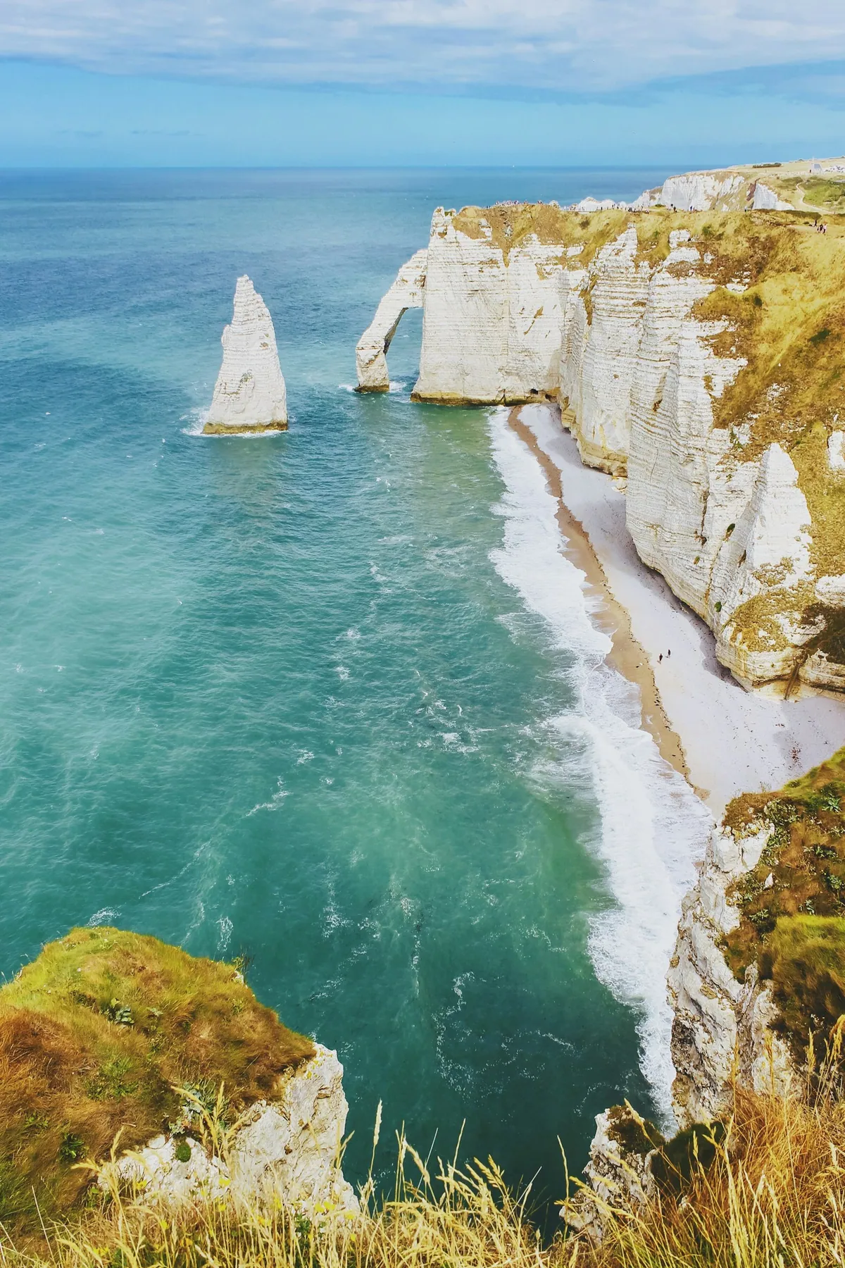 White chalk cliffs of Etretat above the sea, Normandy