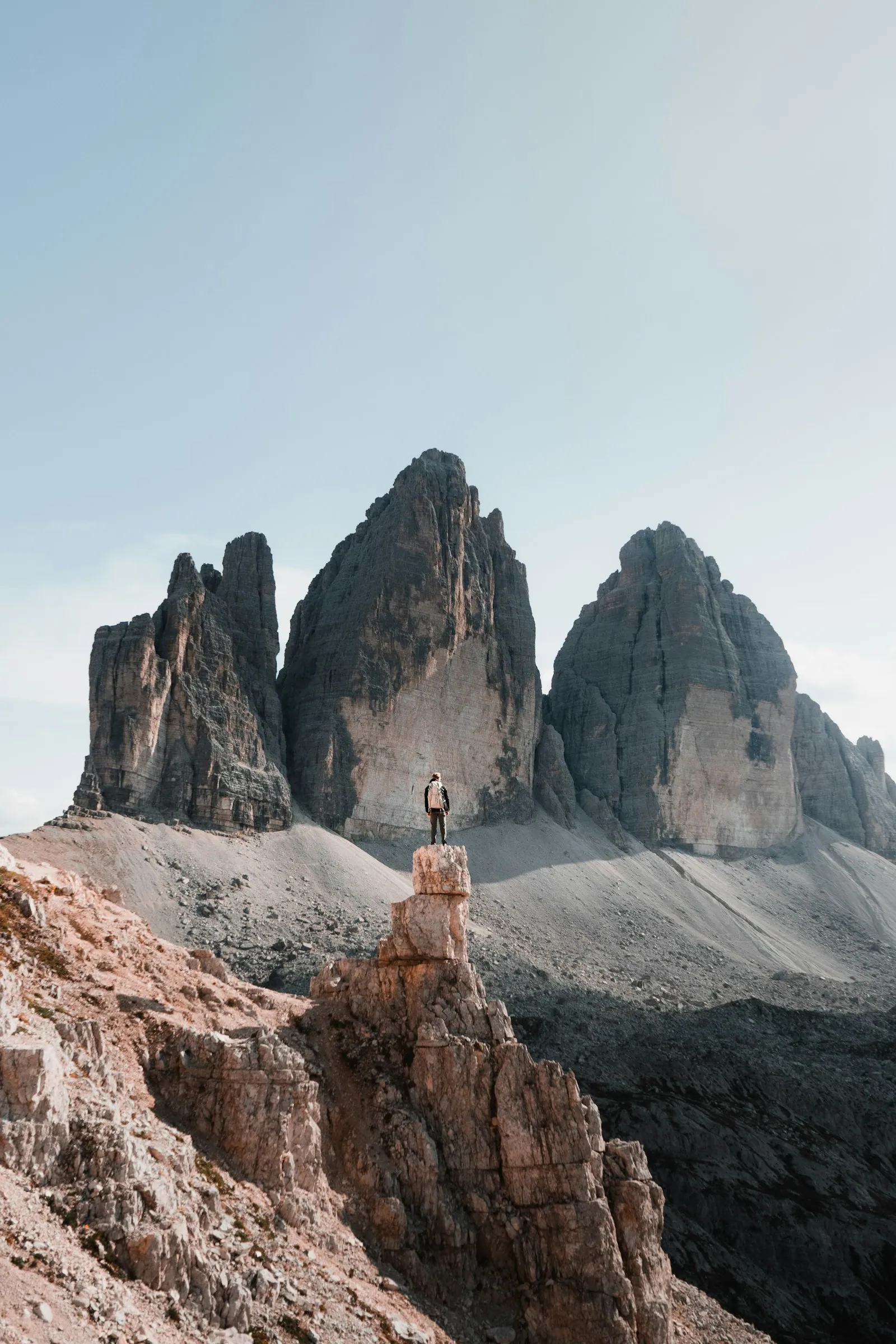 Three peaks of Tre Cime di Lavaredo in the Italian Dolomites