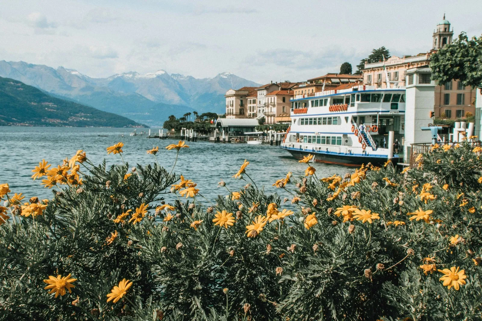 Bellagio on the shore of Lake Como with the Central Alps behind
