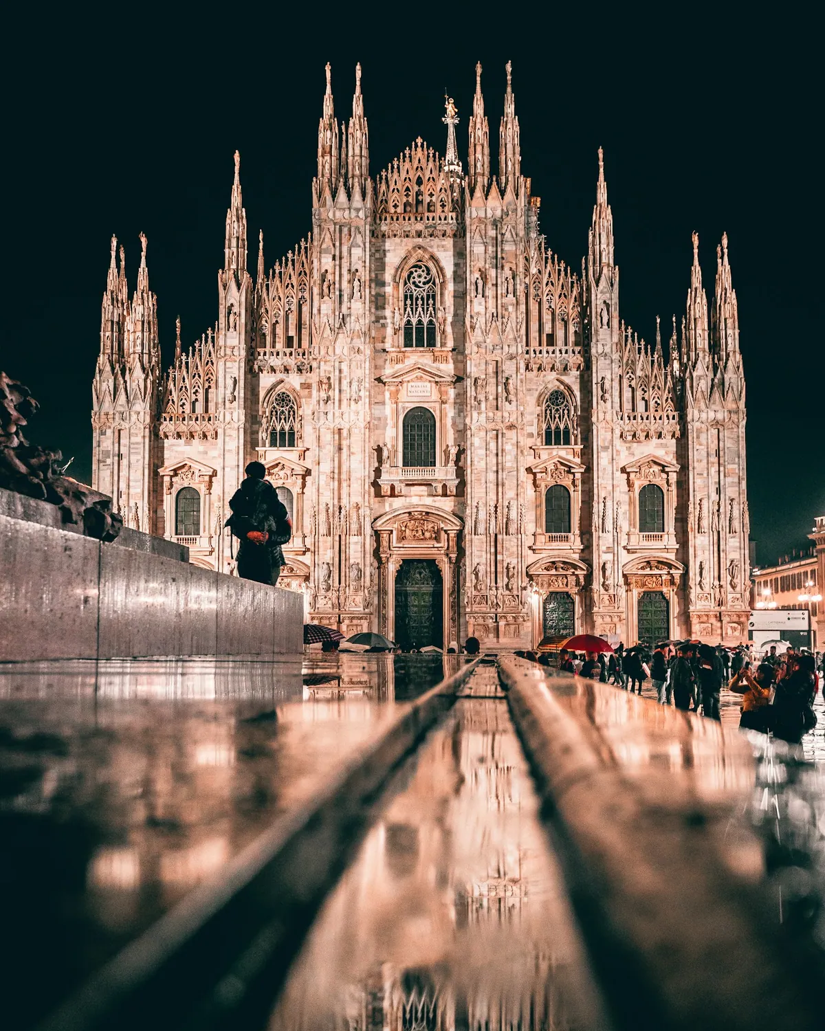 Milan Cathedral lit up at night