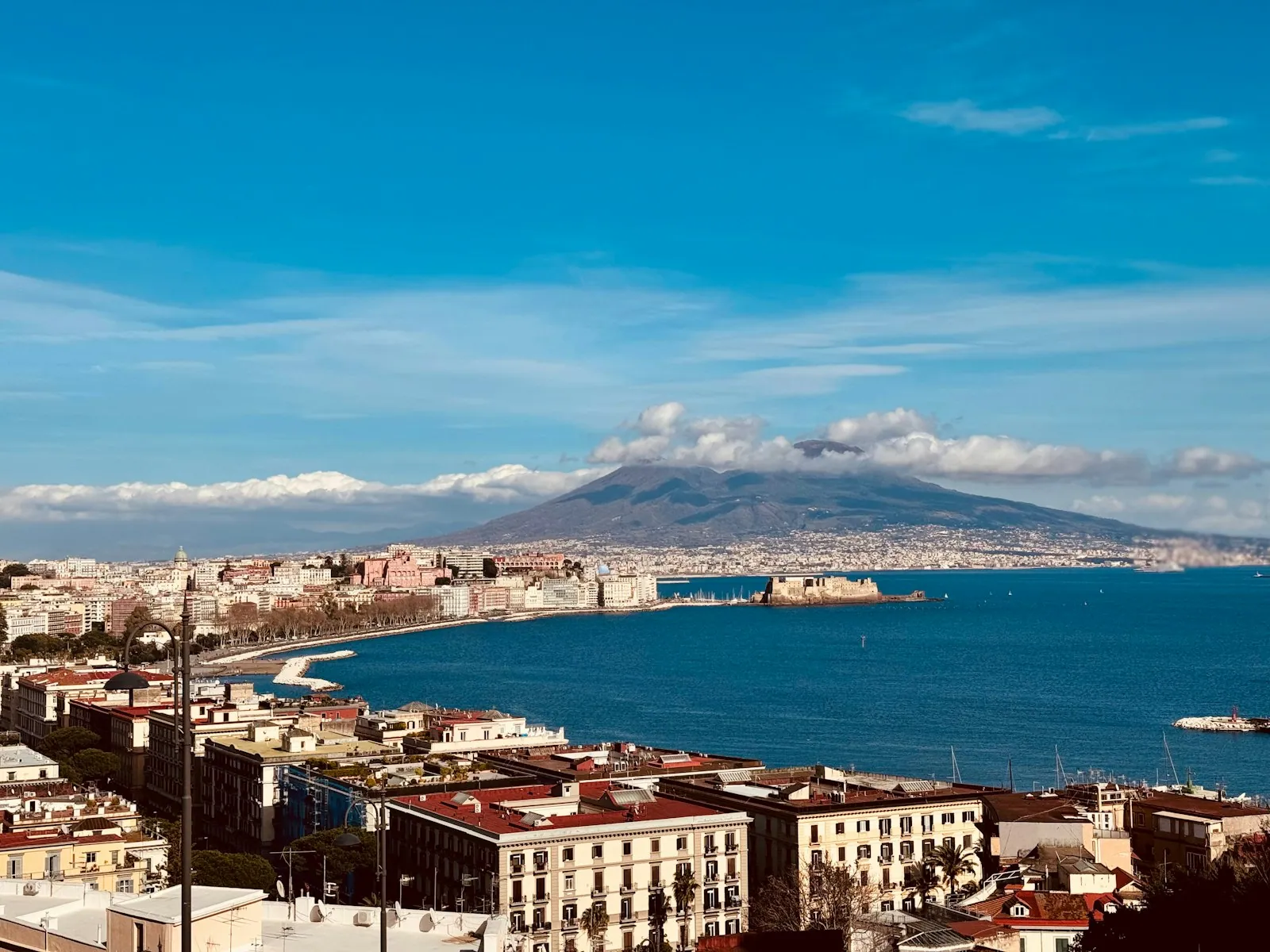 Bay of Naples with the volcano Vesuvius rising behind the city
