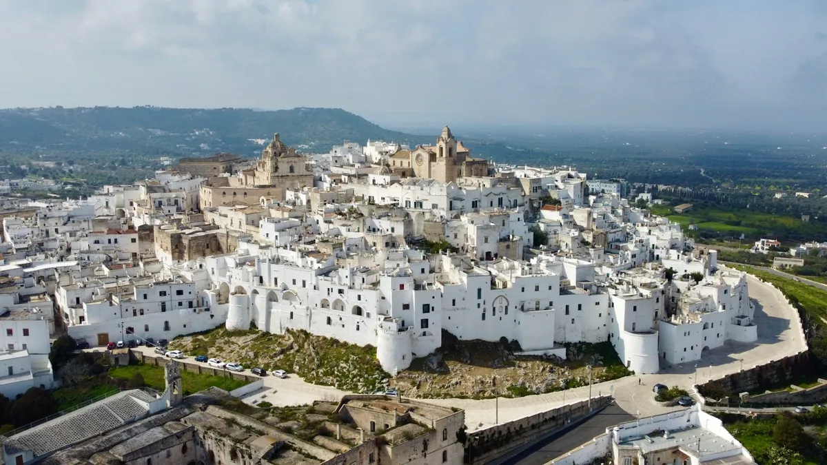 Aerial view of the white town of Ostuni in Puglia