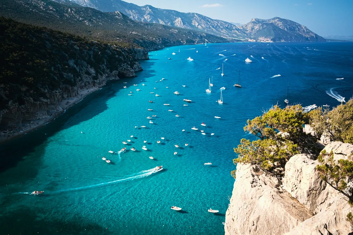 Boats anchored at Cala Luna in the Golfo di Orosei Sardinia