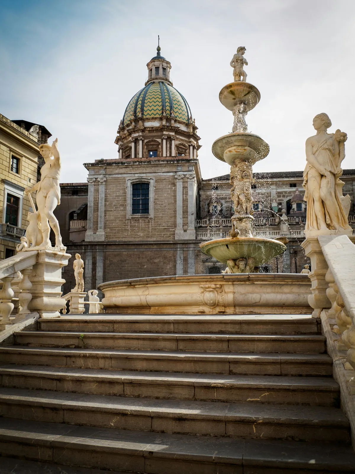 Fountain in Piazza Pretoria in central Palermo Sicily
