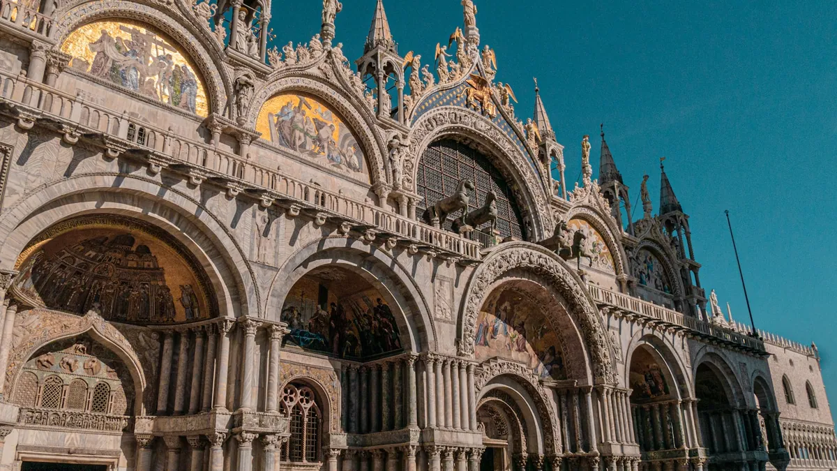 Saint Marks Basilica facade in Piazza San Marco Venice
