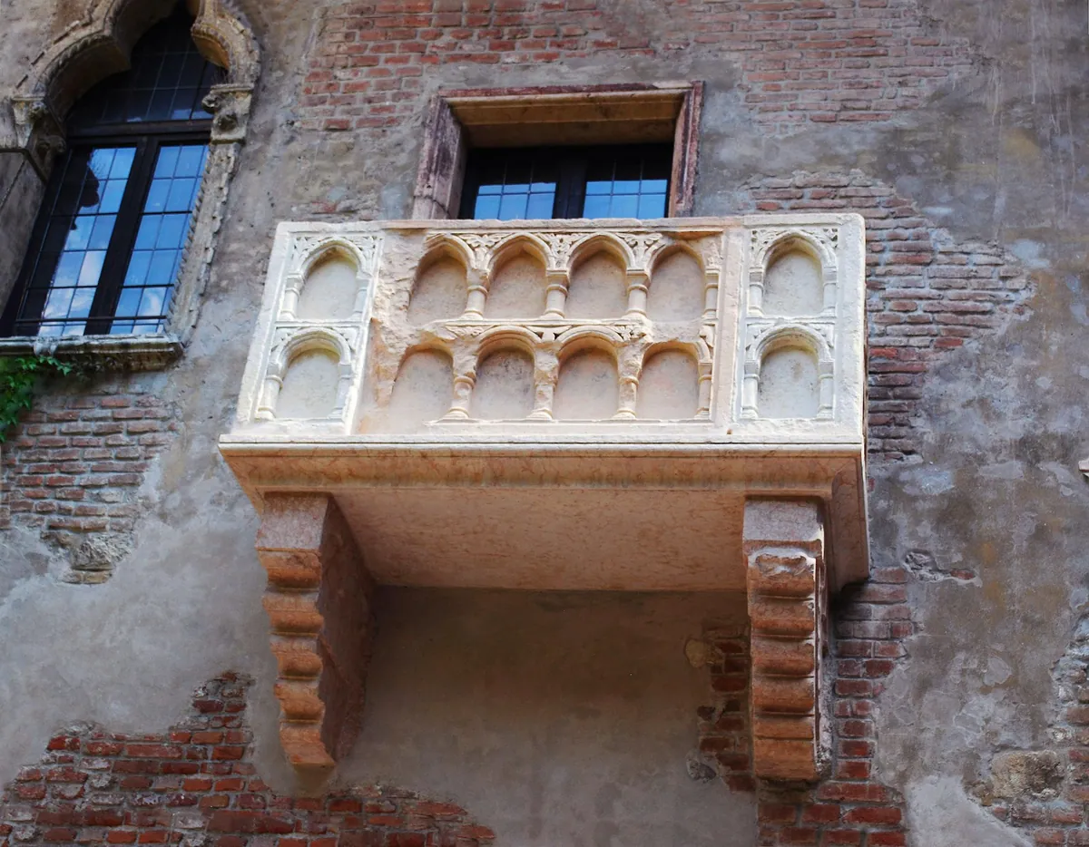 Juliets balcony at the medieval house in central Verona