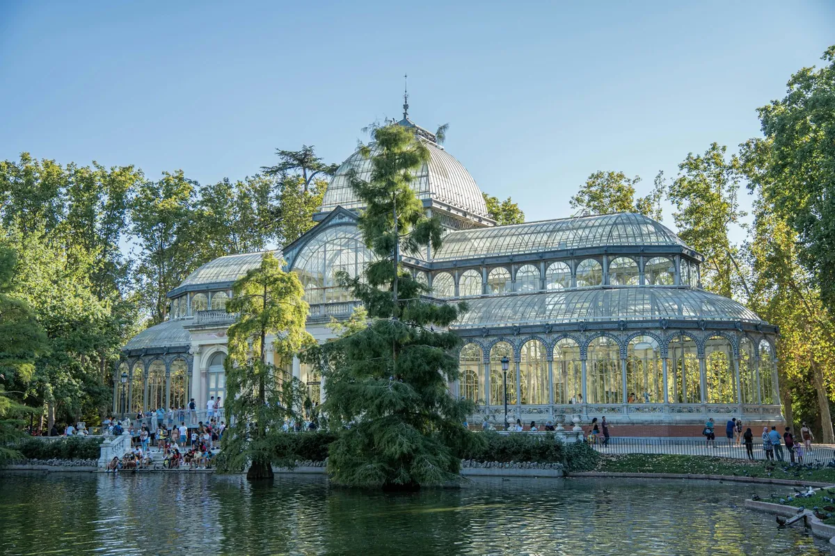Palacio de Cristal glass house in Parque del Buen Retiro, Madrid