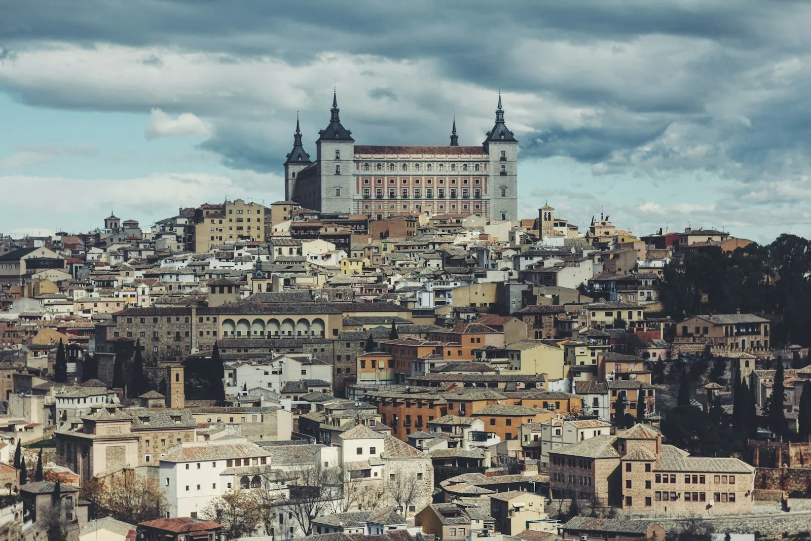 Aerial view over the historic skyline of Toledo, Spain